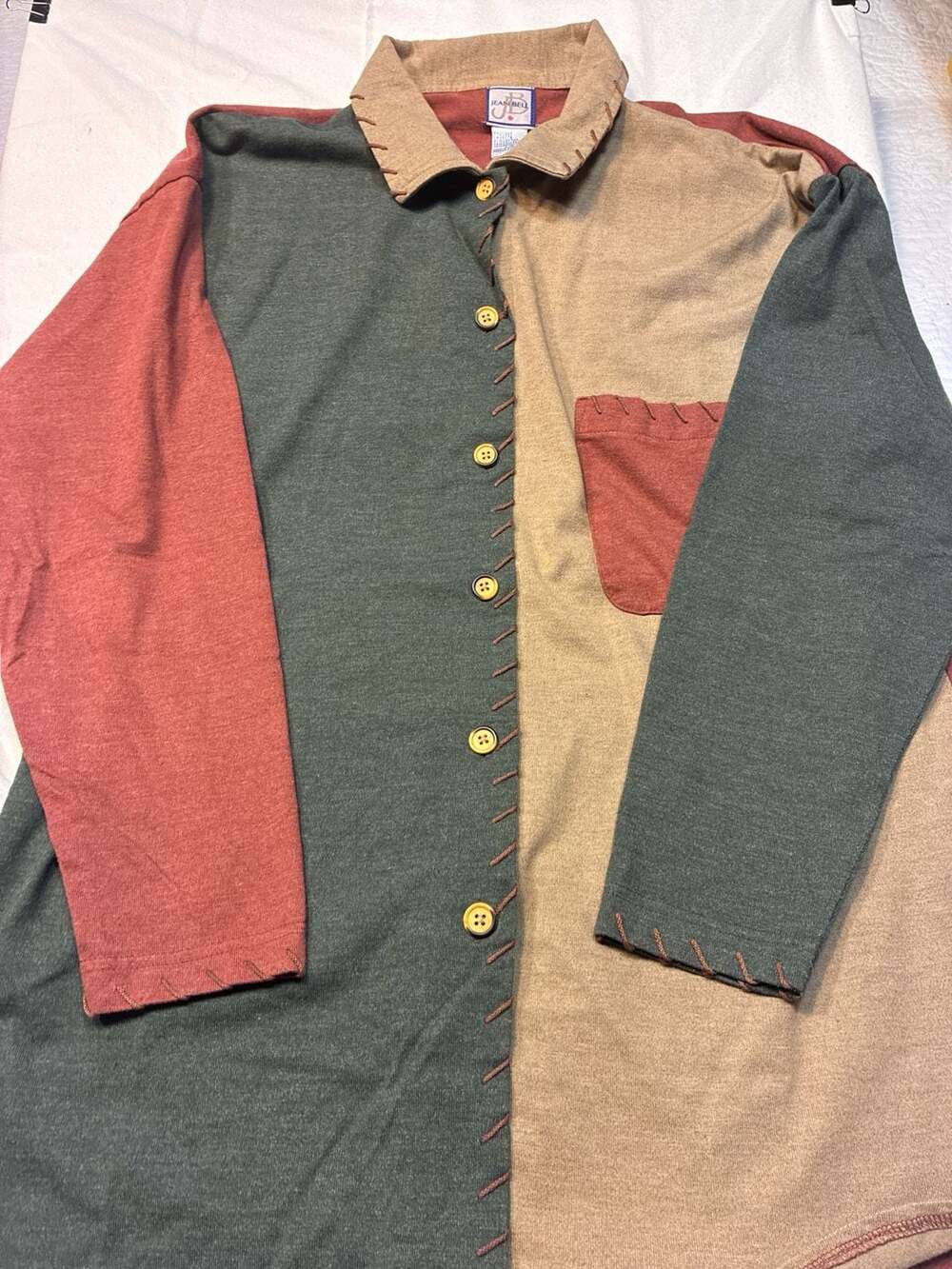 Jean Bell Vintage Colorblock Whipstitch Button Down Shirt Size Large